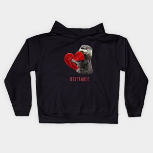 Otter and sweet red heart, adorable animals, otterable! Kids Hoodie